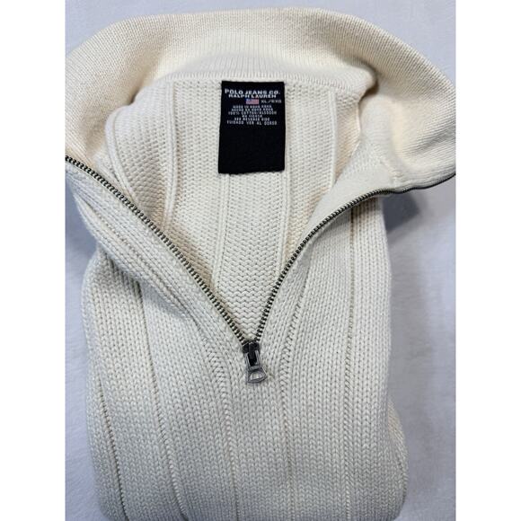 Polo Jeans Ralph Lauren Vintage 1/4 Zip Ribbed Knit Sweater Cotton XL Cream - Picture 11 of 12